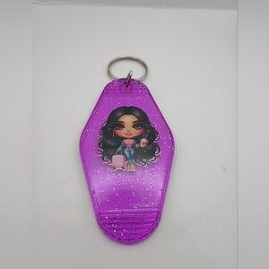 Motel Keychain Custom Retro Styled Purple Glitter Doll Keychain Keyring